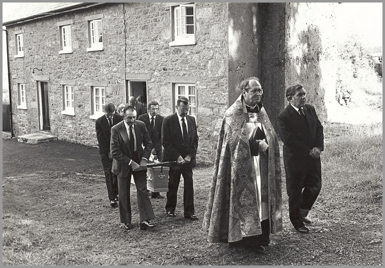 Keith Redstone, leading a service at Gidleigh, with Rev Louie Baycock 1990